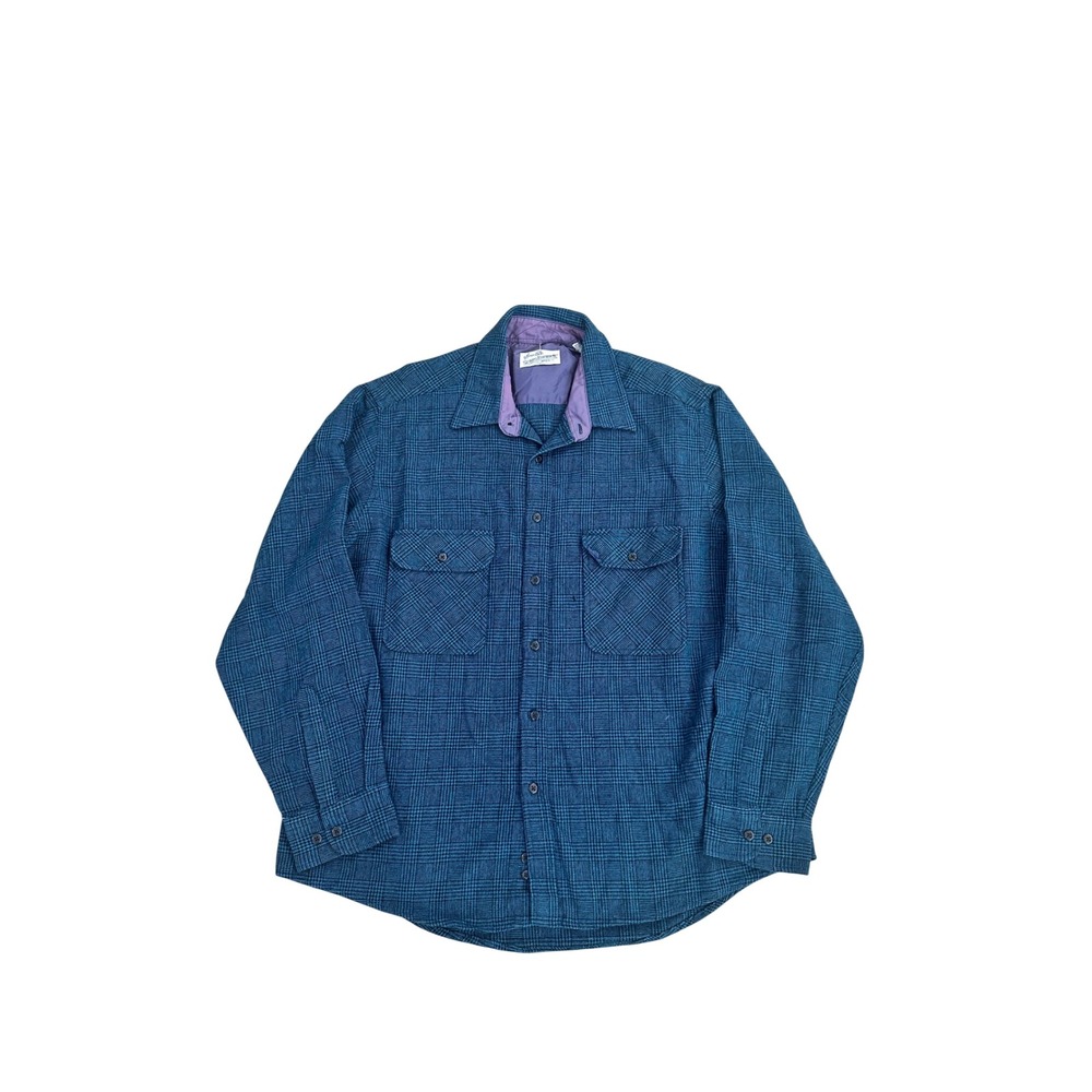 VTG Sears‎ Roebuck Plaid Wool Blend Button Up Long Sleeve Shirt Blue Men's XL